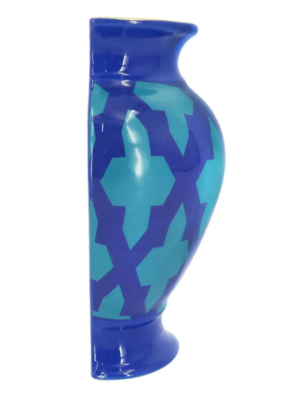 Jonathan Adler Geometric Ceramic Wall Pocket Vase, Glossy Blue/Turquoise NEW MCM
